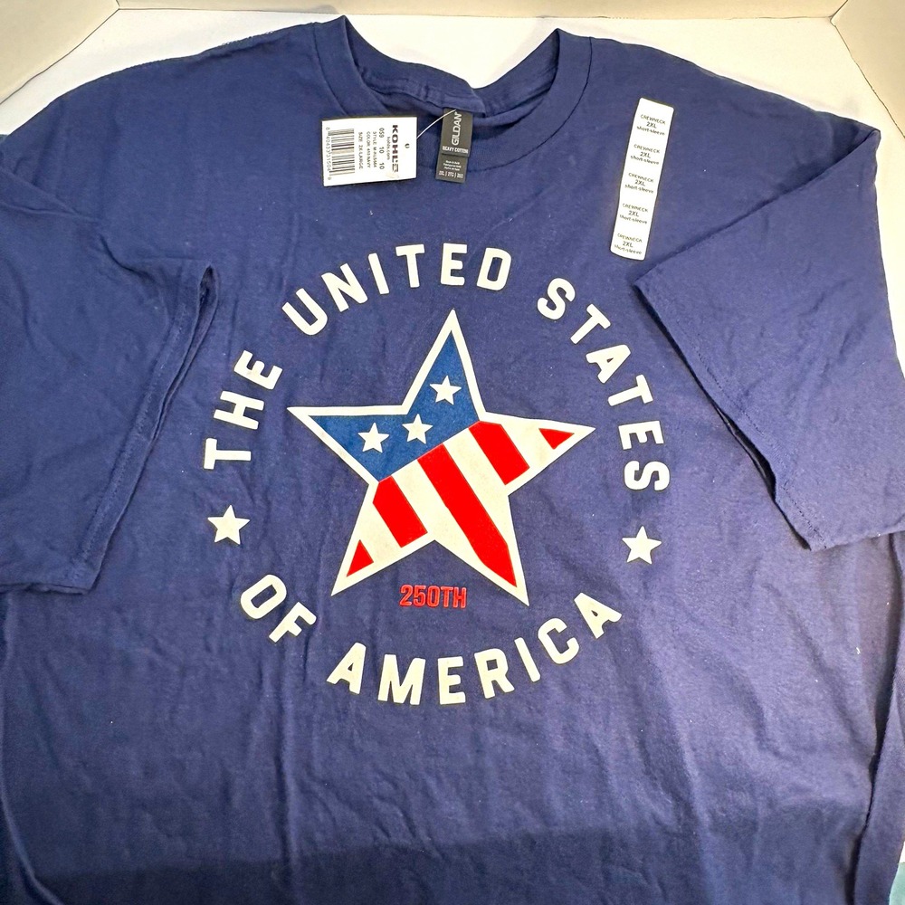 Gildan USA America 250th Stars Stripes Flag T Shirt Blue Mens 2XL M-KLS564